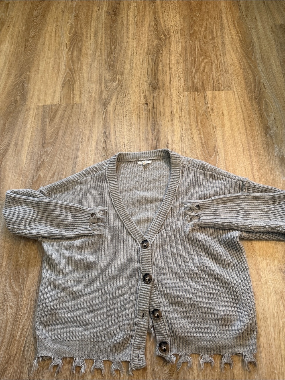 Women's Gray Distressed V-Neck Button Cardigan Sweater Maurices - Picture 1 of 6